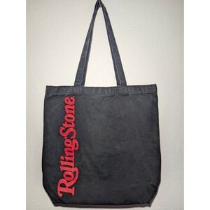Rolling Stone Tote Bag Unisex OS Black Excellent Canvas Red Logo Graphic Shopper